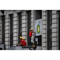 Activists blockade entrances to the BP headquarters in London, demanding an end to new oil and gas exploration. The campaigners arrived at 3 a.m. on Monday and encased themselves in heavy containers before the oil company’s annual general meeting on Tuesday. Other activists are also climbing the building to hang signs from the windows. (© Chris J Ratcliffe / Greenpeace)
