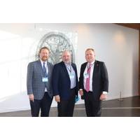 [L to R]: Chris Green, Washington State Department of Commerce Assistant Director for the Office of Economic Development and Competitiveness; Elliot Smith, Director of real estate and properties, Port of Bellingham; and Geir Bjørkeli, CEO of Corvus Energy. Photo courtesy Corvus Energy