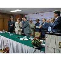 Excelerate CFO Nick Bedford and representatives from IFC, the Bangladeshi government, Petrobangla, and project lenders at the signing ceremony in Dhaka in the summer of 2017. IFC, a member of the World Bank Group, and Excelerate Energy Bangladesh Limited (Excelerate) are co-developing the Moheshkhali Floating LNG project – Bangladesh’s first liquefied natural gas (LNG) import terminal. (Image: Excelerate)