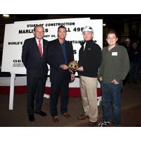 From left: Peter Keller, EVP of TOTE; Congressman Duncan Hunter, Walter Tschernkowitsch, Manager, General Dynamics NASSCO Steel Dept. and Duncan Hunter, Congressman Hunter's son who did the honors of making the first cut of steel on TOTE's new Marlin Class hull #495.