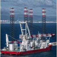 Seajacks Scylla, the largest and most advanced windfarm installation jack-up ever built. (Photo: Gibdock)