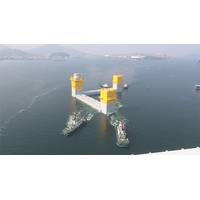 Towing the three-column semi-sub at Nagasaki port