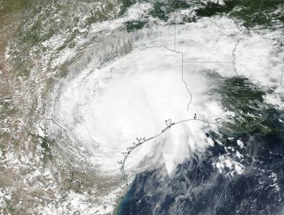 On August 26 NASA-NOAA's Suomi NPP satellite captured a visible image of Tropical Storm Harvey over Texas. (Credit: NOAA/NASA Goddard Rapid Response Team)