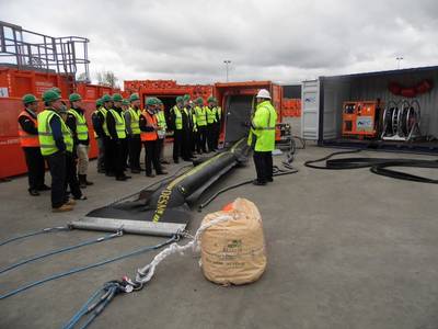 Client demonstration of NRC’s oil spill capabilities at its Oldmeldrum facility. (Photo: NRC)