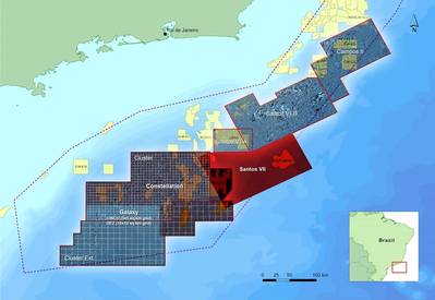 Location map of the different CGG multi-client survey products available in the Santos Basin. (Image: CGG)