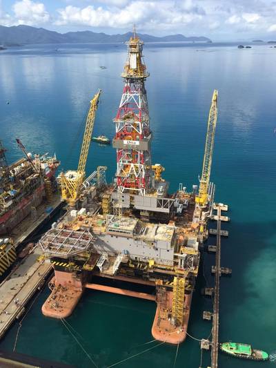 When the Settlement Agreement is completed, Keppel O&M will have full ownership over the four uncompleted rigs to explore various options to extract the best value from the assets.  Keppel O&M is also in discussions with Magni Partners on the terms to complete the construction of the drilling rigs Urca (pictured) and Frade, which are about 92% and 70% completed respectively. (Photo: Keppel)