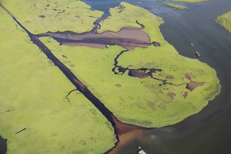 Approximately eight square miles was effected by the estimated 4,200 gallons of crude reportedly released by Hilcorp Energy near Lake Grande Ecaille, July 25, 2016. (U.S. Coast Guard photo courtesy of Hilcorp Energy)