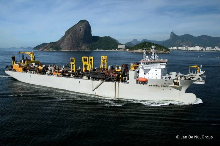 New business: Keppel has begun building dredgers like the Cristobal Colon, seen hear outside Rio de Janeiro. (Photo: copyright Jan de Nul Offshore)