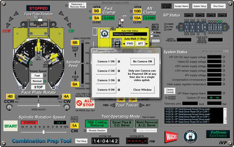 Detail of CPT-3 iVP controller program secondary menu that appears when a specific function is selected, in this example the CPT camera control menu window is shown