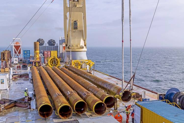 First pile being lifted for upending