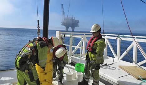 The first cable is prepared on board Lewek Connector. (Photo: Tom Reidar Guttormsen/Statoil)