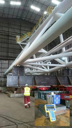 The 298t flare stack was weighed prior to load out in Aberdeen, Scotland. (Photo: Straightpoint)