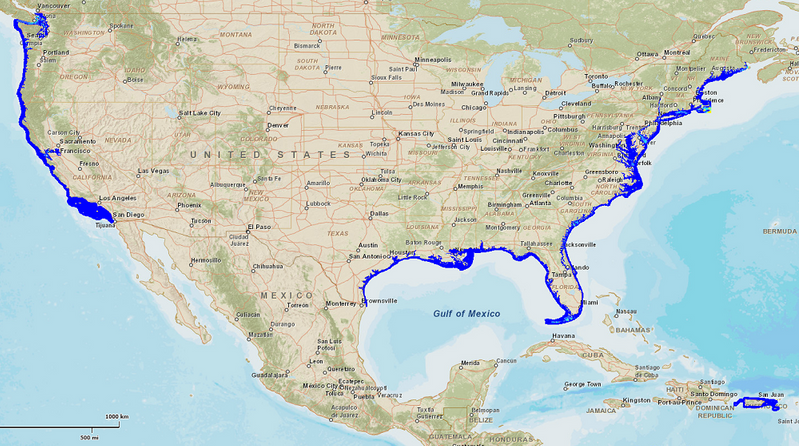 A mapping tool shows the potential of tidal energy resources off the U.S. (Image: Energy Department)