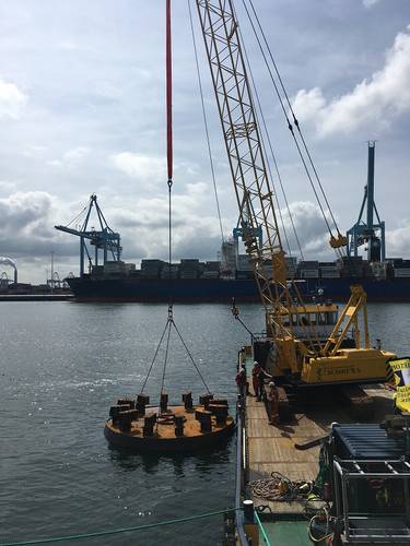 The moonpool cover being position for installation on board (Photo: ROG Ship Repair)