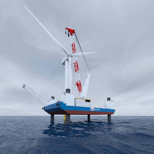 The SEA-3250-LT is a dedicated low CAPEX wind turbine installation solution for the emerging U.S. offshore wind market. (Image: GustoMSC)