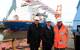 From left: Berthold Brinkmann, Sietas Insolvency Administrator; Frank Horch, Hamburg’s Senator for Economy, and Peter Bunschoten, Staff Director Technical Department at Van Oord, at Sietas Shipyard in front of the Aeolus